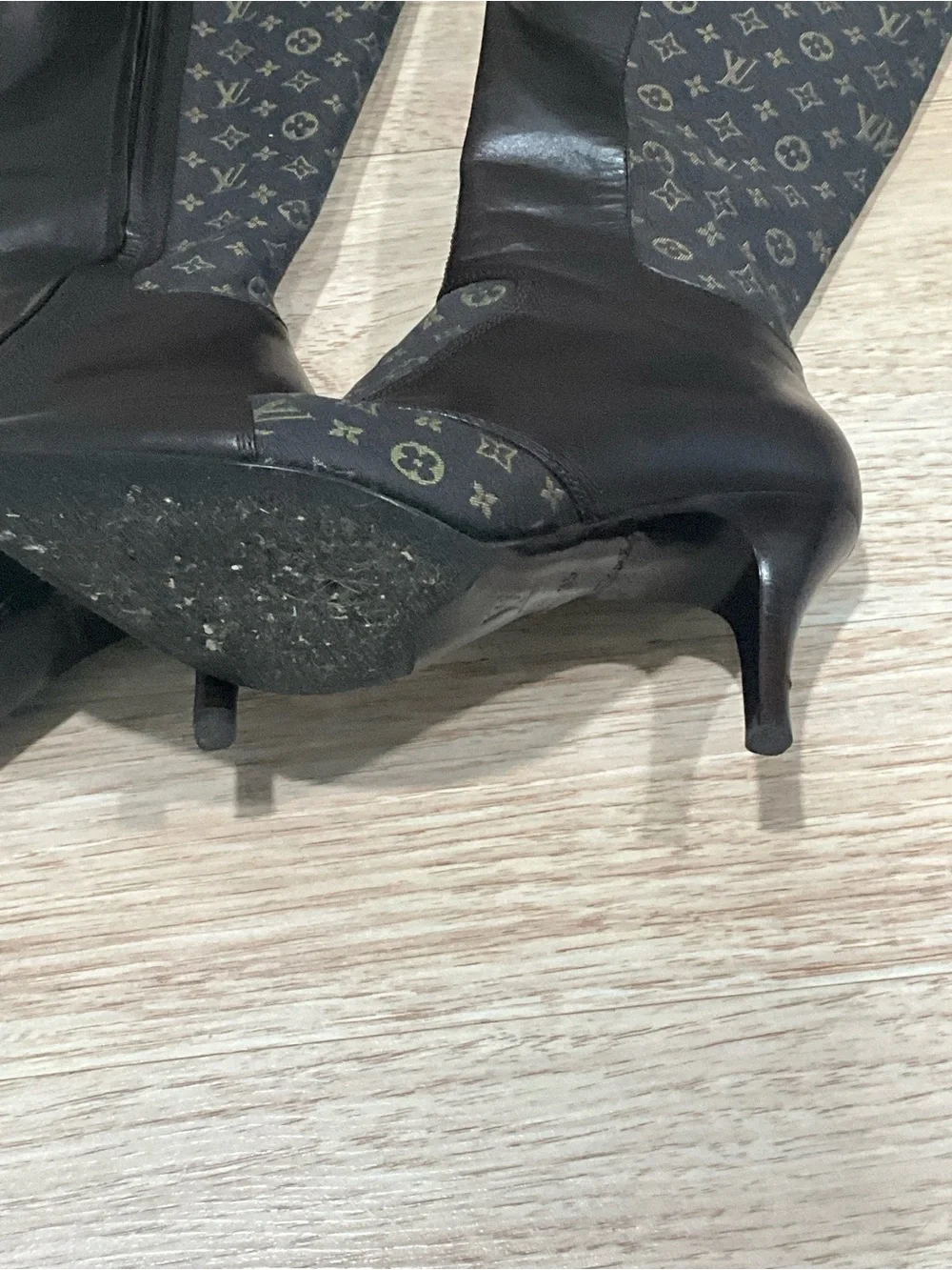 Louis Vuitton Black Monogram Paneled Knee-High Pointed Boots